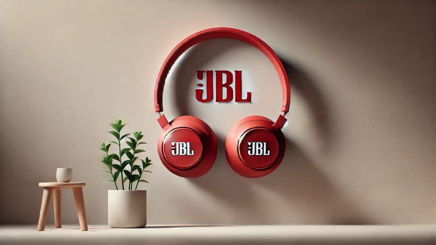 headphone JBL vermelho em parede ilustrativo